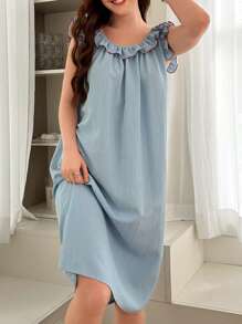 Dream Adore Ruffle Trim Contrast Binding Pajama Nightdress Holiday Season