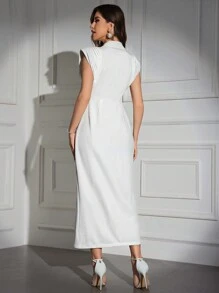 Modelyn Vestido de cuello con solapa y doble botonadura para verano - Blanco - Ver 5