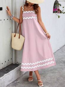 SHEIN VCAY Contrast Lace Cami Dress For Summer Vacation - Pink - View 3