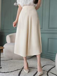 DAZY High Waist Solid Skirt For Summer - Beige - View 7