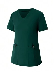 Women's Scrubs Uniform Jogger Pants, Elastic Soft Nursing Workwear Breathable Surgical Scrub Suit With Pockets - Dark Green - View 4
