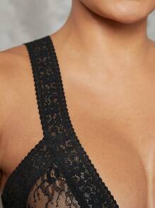 Hauture Vestido de satén con encaje transparente y cuello en V profundo - Multicolor - Ver 5