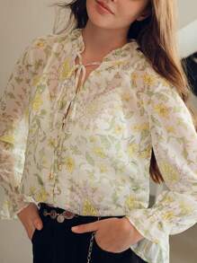 MOTF STUDIO 花卉印花系帶領輕盈襯衫 - 彩色 - 查看 3