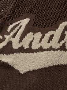 ANDREILEE Men's Hollow Out Short Sleeve Letter & Number Knit Top - Brown - View 5