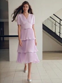 MOTF PREMIUM 褶皺層疊飄逸洋裝 - 淡紫色 - 查看 8