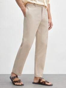 AKNOTIC Business Casual Men's Regular Fit Woven Casual Pants With Pockets, Daily Wear And Commuting - Khaki - View 4