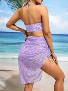 SHEIN 孕妇夏季海滩佩斯利印花比基尼套装 - 淡紫色 - 查看 2