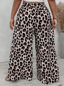SHEIN VCAY Plus Size Loose Leopard Print Vacation & Casual Wide Leg Pants - Multicolor - View 2