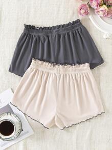 2入組生菜邊蝴蝶結前短睡褲 - 深灰色 - 查看 2
