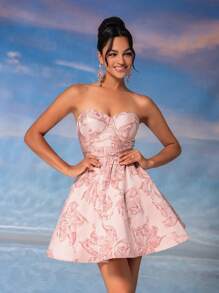 SHEIN Belle 优雅、简约、浪漫、可爱、柔软、迷人、精致、时尚女士 3D 花朵聚拢胸前露肩 A 字裙适合新娘礼物、招待会、毕业典礼、茶会、聚会、鸡尾酒会和正式活动舞会半正式婚礼宾客礼服、生日、返校节 - 白色 - 查看 5