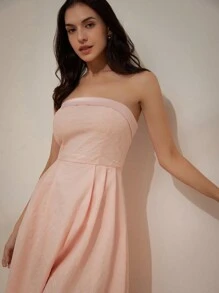 GENKIRA 實色無肩帶紋理露背連身裙，附拉鍊 - 淺粉色 - 查看 3