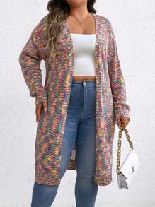 SHEIN LUNE Áo khoác cardigan dài vừa phải mùa xuân thu cỡ lớn, mặc mùa đông - Nhiều màu - Xem 6