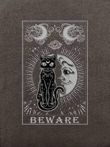 ROMWE Goth Áo thun họa tiết chữ mèo - màu nâu - Xem 3