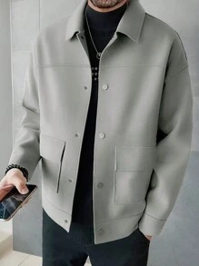Manfinity Homme Chaqueta tipo cargo con botones de unicolor para hombres de talla grande - Gris Claro - Ver 3