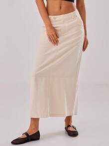 MUSERA Maxi Carpenter牛仔半身裙，90年代春夏性感风 - 米色 - 查看 3