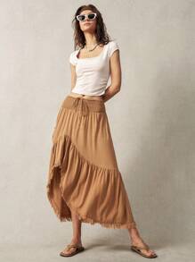 Bohemela 女士不对称下摆度假裙 - 卡其色 - 查看 7