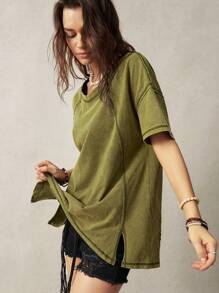 Bohemela Camiseta Verde Lavada Feminina para Férias - Verde de Exercício - Ver 5