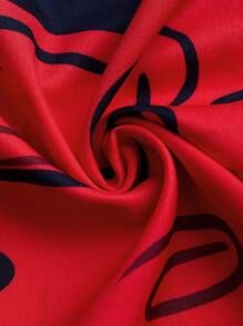 SHEIN LUNE 女士蝙蝠袖不对称印花衬衫 - 紅色 - 查看 3