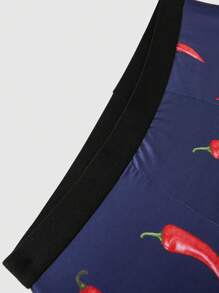 Men Chili Print Contrast Tape Boxer Brief - Black - View 4