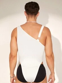 FeverCity Bộ đồ liền thân dệt kim ôm vừa vặn cho nam có một dây đeo vai và thiết kế không tay, phù hợp cho mùa hè - trắng - Xem 3