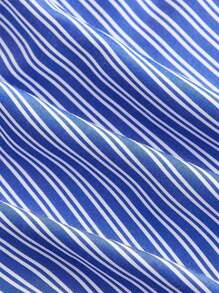 SHEIN MOD Women's Blue & White Striped Elastic Waistband Shorts With Alphabet Badge Decoration