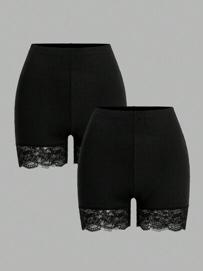 SHEIN Essnce Women Plus Size 2pcs Contrast Lace Leggings Set, Summer