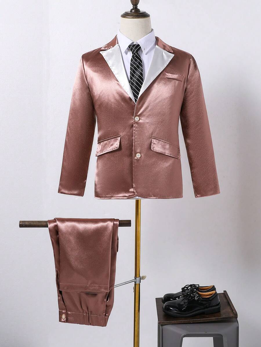 Teenage Boys' Purple Satin Formal Suit Set For Parties And Weddings, 2pcs - Purple - View 1