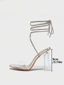 Giày cao gót đế xuồng mũi tròn đế dày trong suốt pha lê phong cách La Mã mùa hè mới thời trang gợi cảm cho phụ nữ ngày lễ tình nhân - Bạc - Xem 4