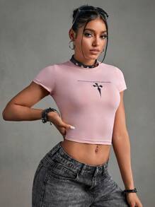 Streetz SHEIN Sport Slogan Graphic Crop Sports Tee - Pink - View 10