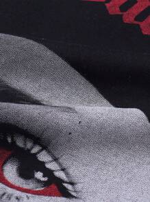 Manfinity Roghcode Camiseta casual de manga corta para hombre de verano con estampado de letras y personajes, cuello redondo - Negro - Ver 6