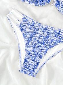 SHEIN Swim Floral Print Smocked Cut Out Bikini Set Summer - Multicolor - View 5