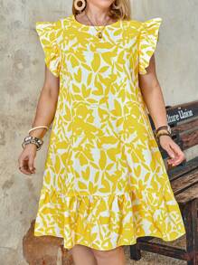 大尺碼圓領色塊印花夏季裙 - 彩色 - 查看 6