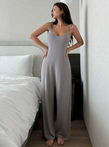 DAZY Knitted Dangle Strap Jumpsuit, Sleeveless, With Rope Strap, For Home Wear - Grey - View 6