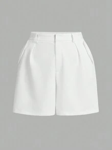 SHEIN Privé Damen hohe Taille Falten Shorts in großer Größe mit Taschen einfarbig