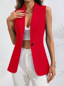 Vionelle Colete Regata Feminino de Cor Sólida Simples Plus Size Para Uso Diário Para Roupas de Ano Novo - Vermelho - Visão 3