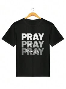 Men Plus Size Slogan Print Short Sleeve T-Shirt - Black - View 3