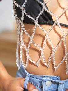 SHEIN BAE 1pc Women's Sxy, Cute, Luxury, Street Style Diamond Inlaid, Tassel Fashion Necklace, Suitable For Casual, Night Club, Party - Silver - View 4