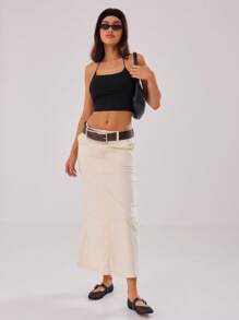 MUSERA Maxi Carpenter牛仔半身裙，90年代春夏性感风 - 米色 - 查看 1