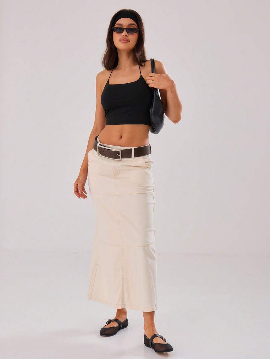 MUSERA Maxi Carpenter牛仔半身裙，90年代春夏性感风 - 米色 - 查看 1