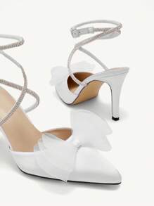 CUCCOO HITCHD Pointed Toe Stiletto Heel Fashionable And Sexy Mesh Wedding Shoes With Rhinestones Decoration For Women Halloween - White - View 3