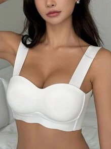DAZY Simple Wide-Strap Bra Without Traces Or Steel Rings,Back To School Clothes - White - View 1