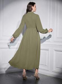 Modelyn Đầm suông tay đèn lồng đính đinh tán thanh lịch cho nữ - Màu xanh Ô liu - Xem 2