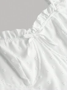 SHEIN Vestido corto de verano blanco con mangas abullonadas y lindos detalles de encaje para adolescente - Blanco - Ver 5
