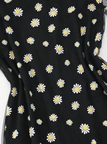 Conjunto de vestido de malla con estampado de margaritas y vestido de tirantes finos de moda para adolescente