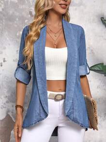 SHEIN LUNE Women's Plain And Simple Denim Jacket For Daily Wear