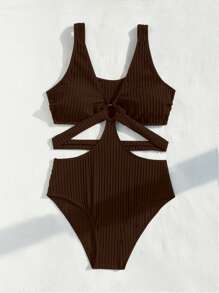 SHEIN Swim Cut Out Ring Linked One Piece Swimsuit Summer
