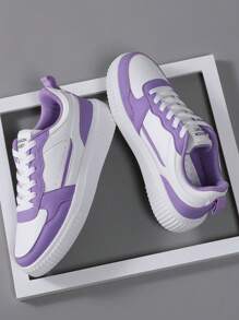 Women's Purple Casual Sports Shoes, Contrast Color Design, Popular For Campus And Sports, Comfortable And Breathable, Autumn/Winter,Sneakers For Women - Purple - View 3