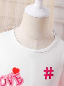 SHEIN Young Girl Daily Wear White  Dress With Printed Hem And Cuffs, Multiple Mesh Inserts At Hem, Summer - White - View 3