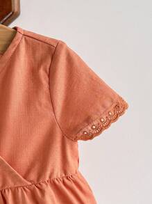 Cozy Pixies Set de pantaloni scurți casual pentru fetiță, cu decolteu în V, cu mâneci scurte, cu modele florale și botanice, cu talie elastică, haine de vară 2 buc - Lemn rosu - Vizualizare 6
