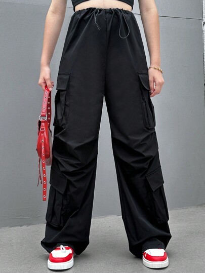 SHEIN Teen Girl Flap Pocket Side Cargo Pants